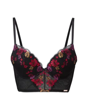 VIP Bouquet Longline Plunge Bra - Black/Red -