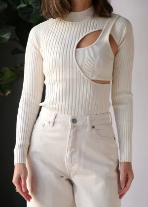 Vivianne Compact Rib S/S Mock Neck Top (Ivory)