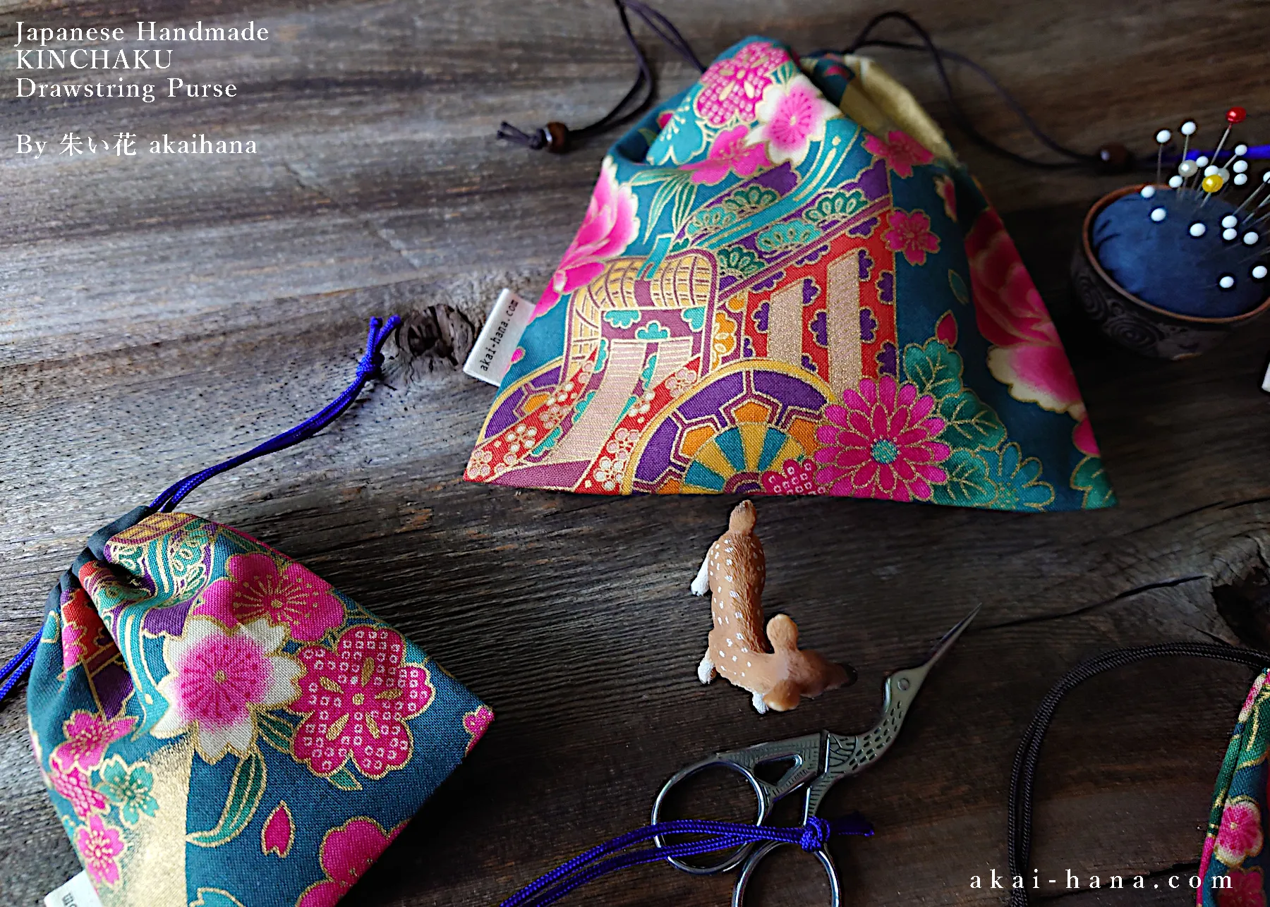 Wagara Kinchaku Drawstring Purse, 2 sizes ⦿kpjf0003