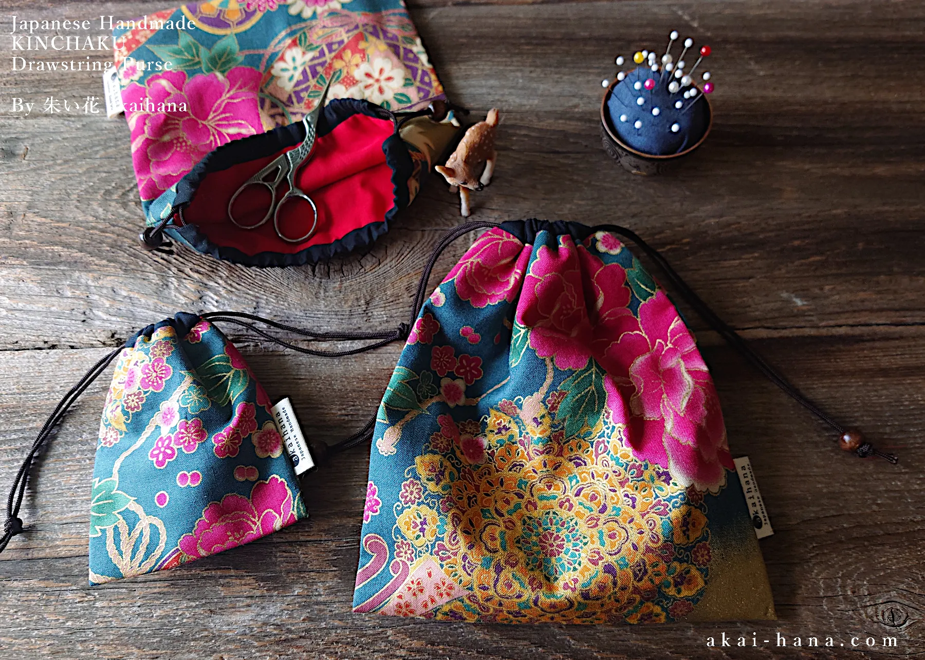 Wagara Kinchaku Drawstring Purse, 2 sizes ⦿kpjf0003