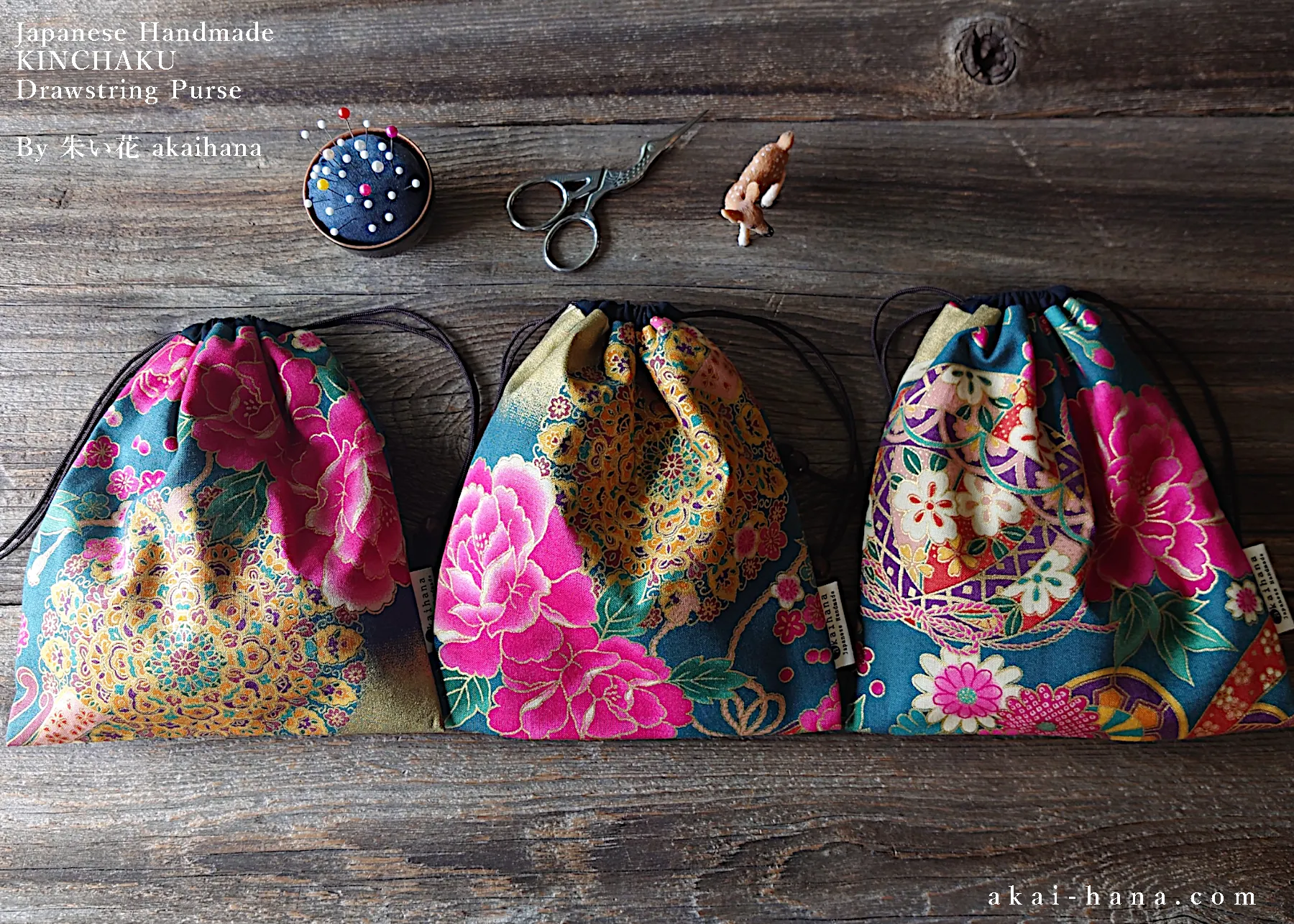 Wagara Kinchaku Drawstring Purse, 2 sizes ⦿kpjf0003