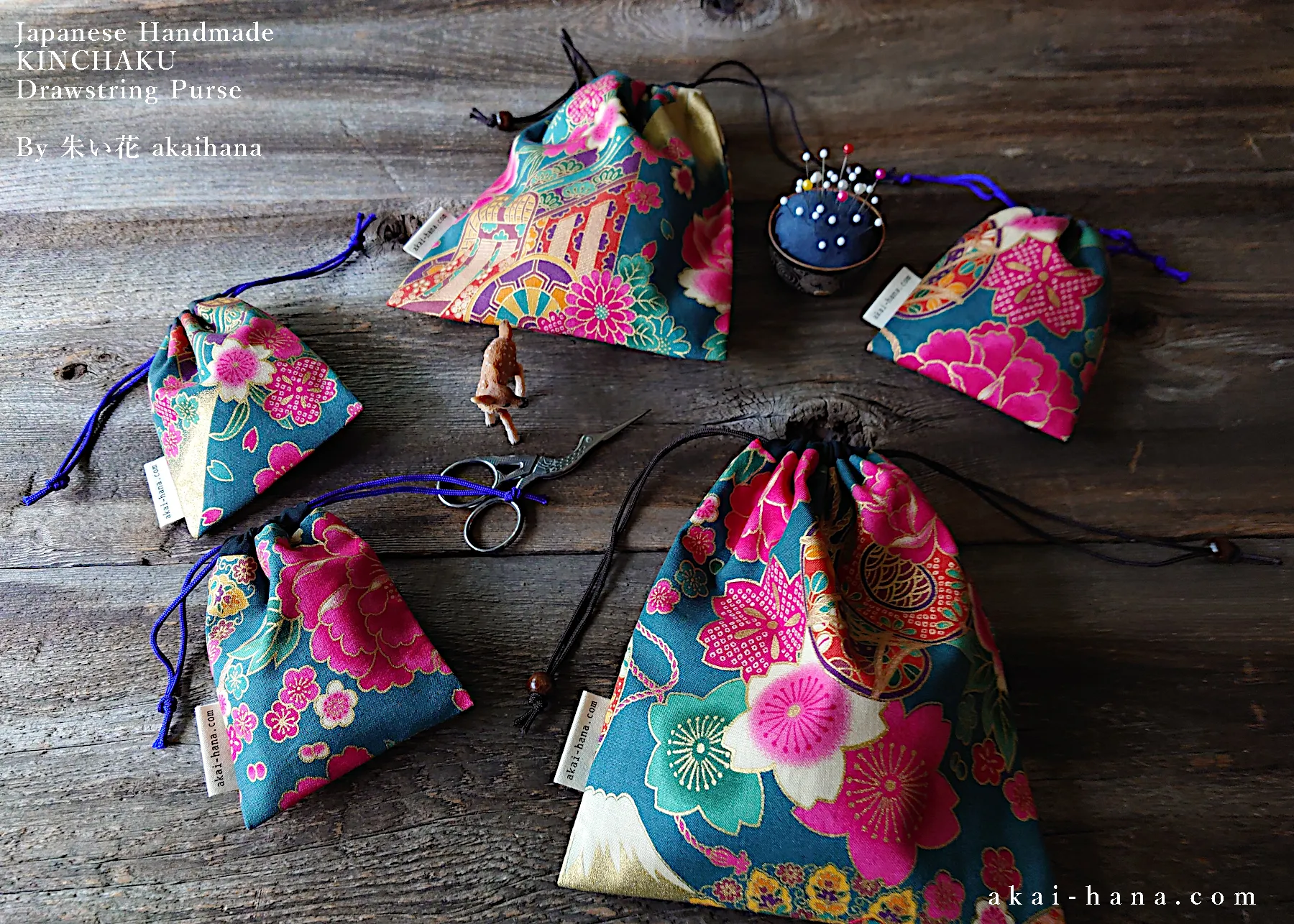 Wagara Kinchaku Drawstring Purse, 2 sizes ⦿kpjf0003