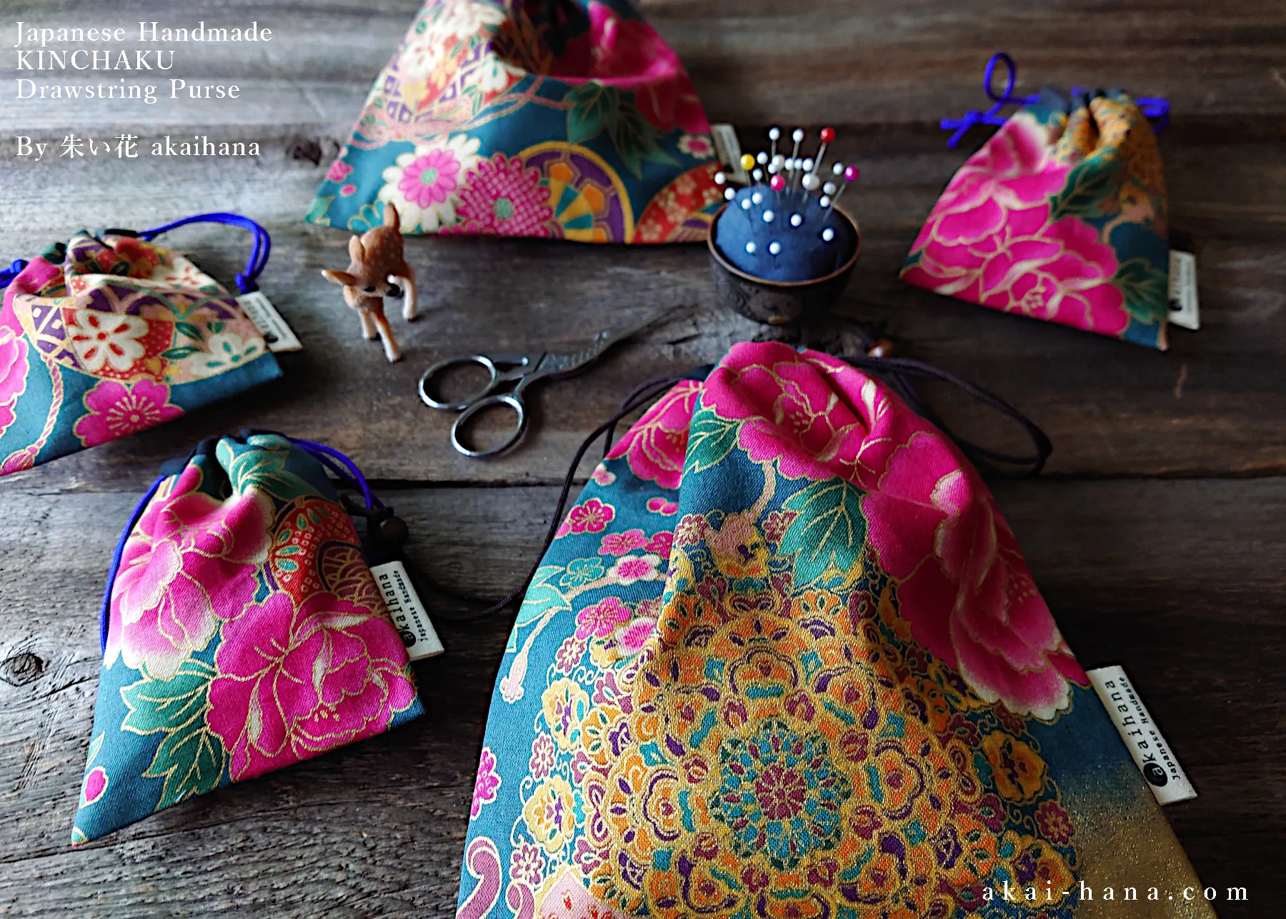 Wagara Kinchaku Drawstring Purse, 2 sizes ⦿kpjf0003