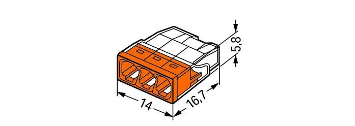Wago 2273-203 3-Conductor Compact Push Wire Connector Terminal Block Orange (100 Full Box)