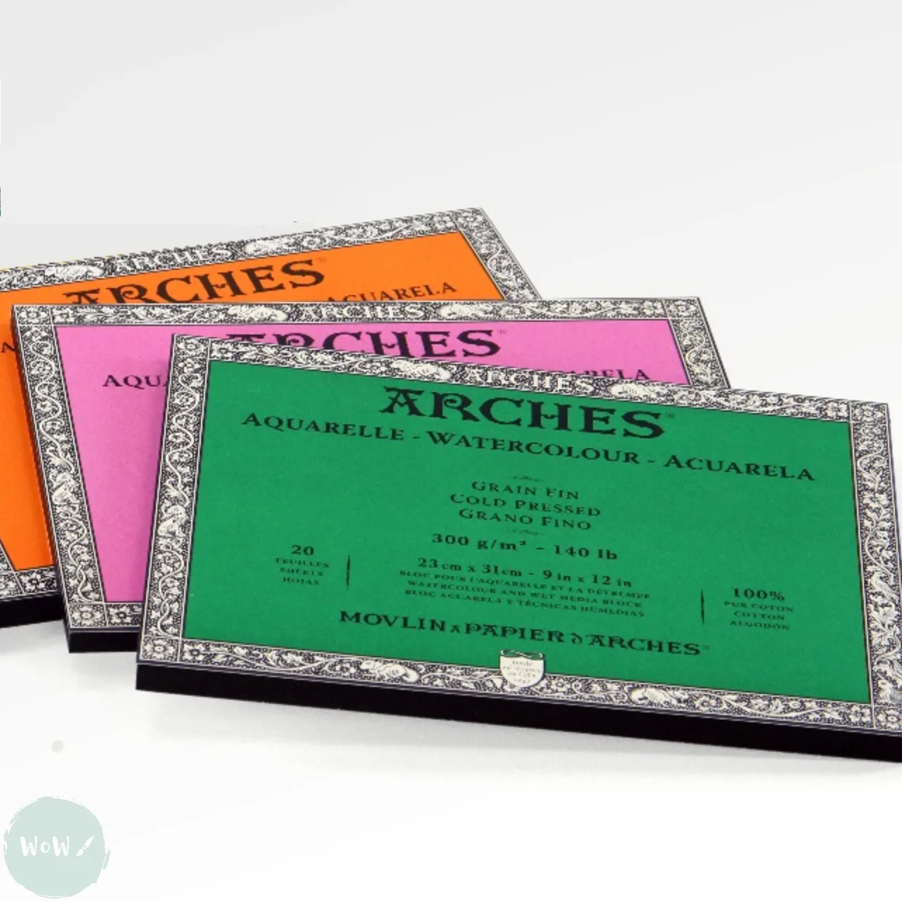 Watercolour Paper - BLOCK - ARCHES Aquarelle -  SATINE (HOT PRESSED / SMOOTH)  140 lb/ 300 gsm WHITE  18 x 26 cm, 7 x 10",