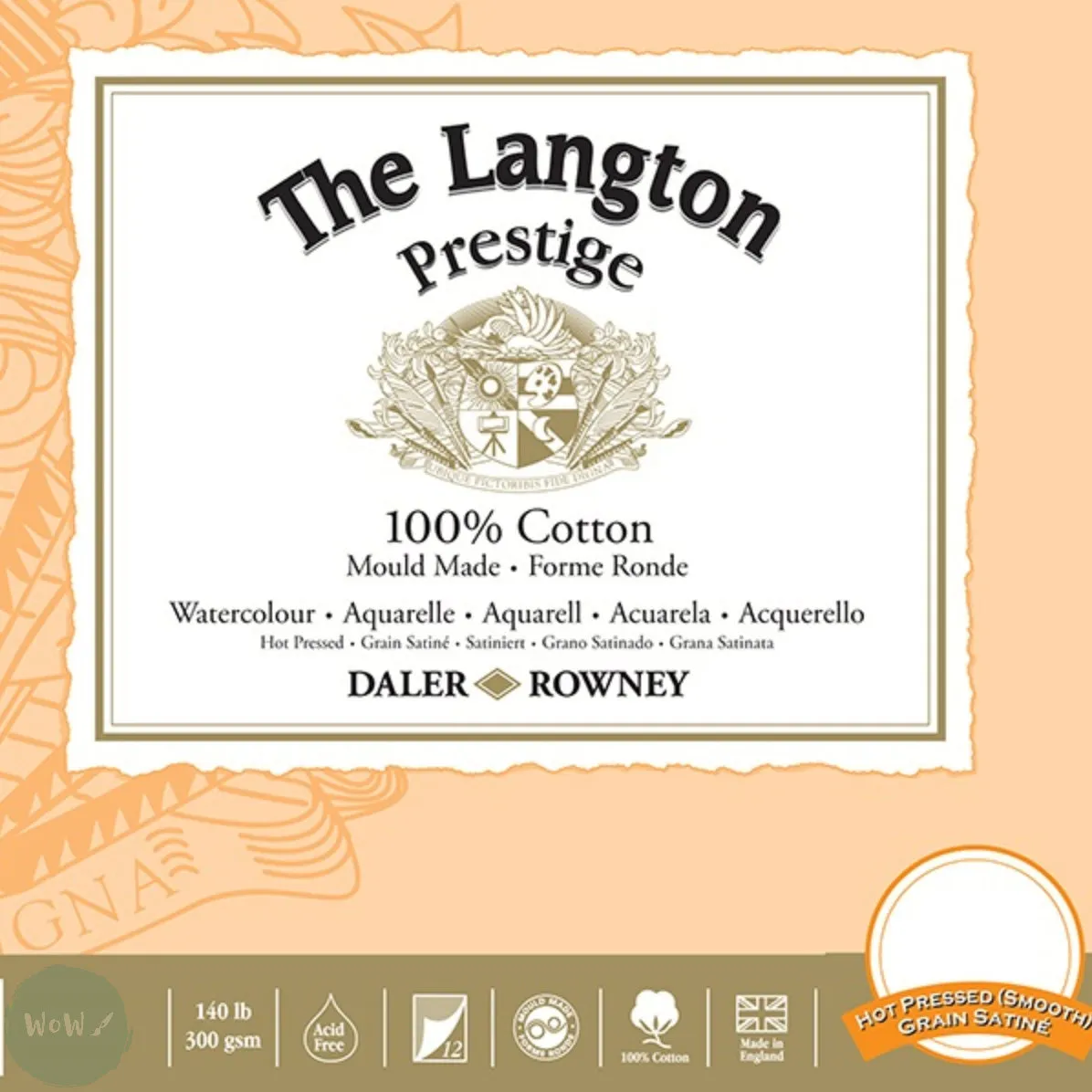 WATERCOLOUR PAPER - Pad - LANGTON PRESTIGE - 100% Cotton - 300gsm - HOT PRESSED Surface - 12 x 9"