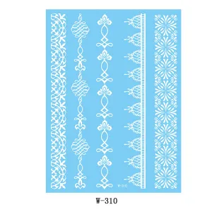 White Botanical Temporary Tattoo Sheet - 5 Pcs