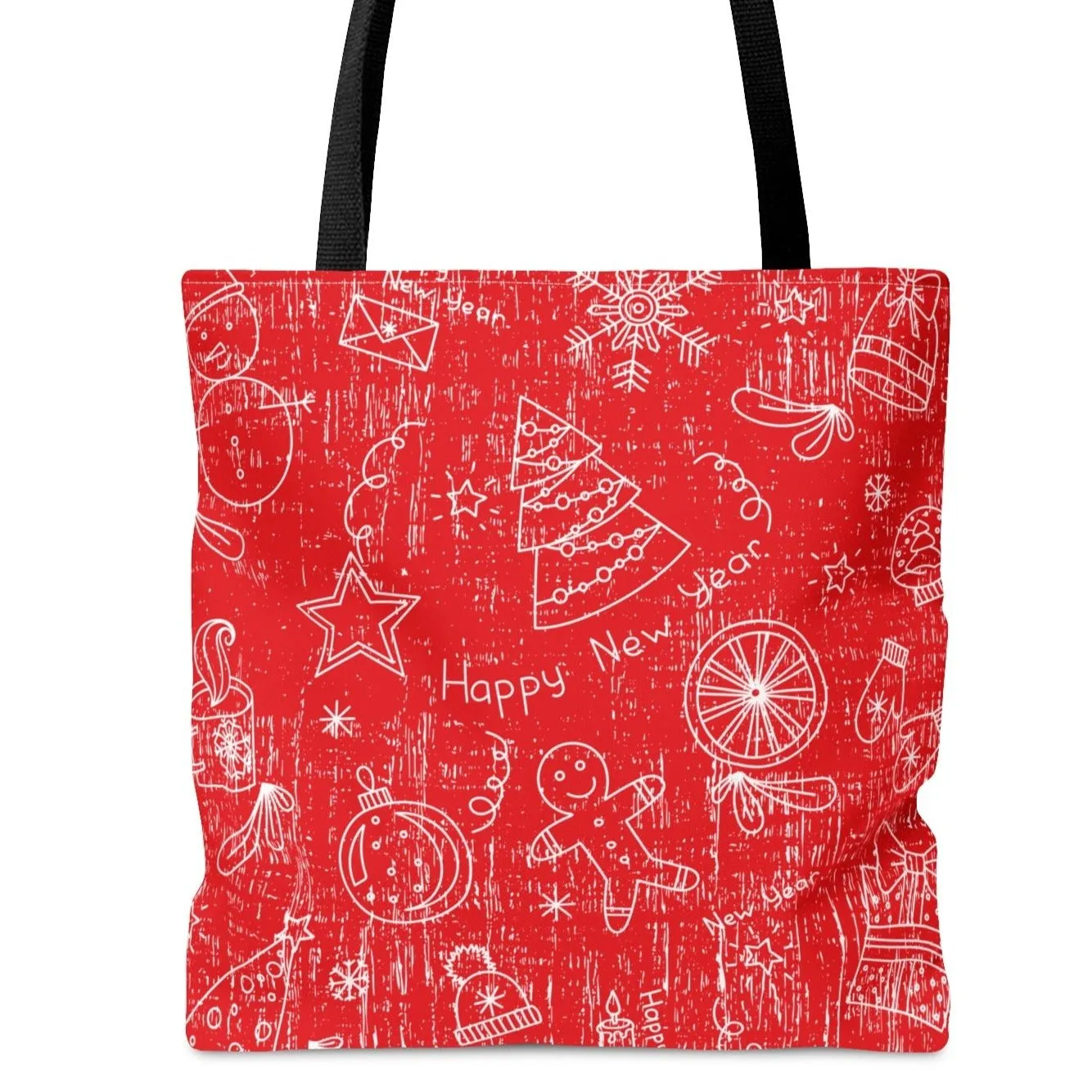 White Christmas Pattern on Red Background Large Tote Bag - Festive Holiday Accessory