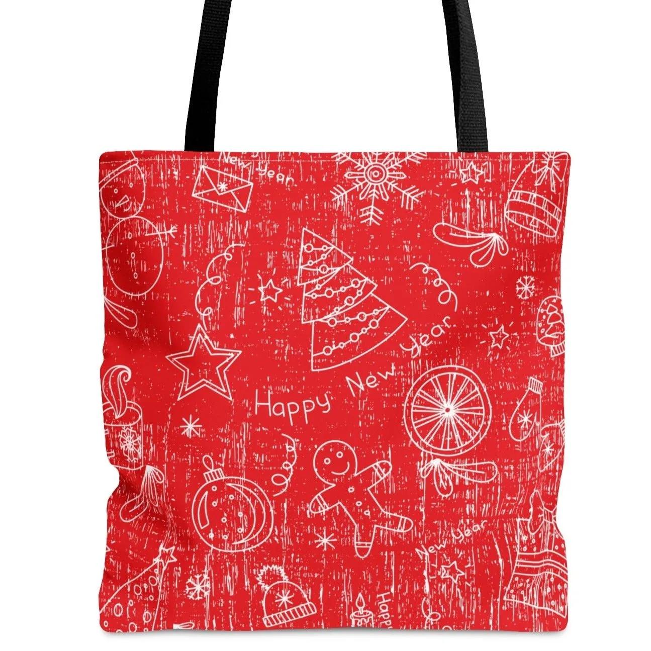 White Christmas Pattern on Red Background Large Tote Bag - Festive Holiday Accessory