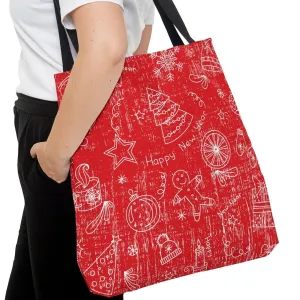 White Christmas Pattern on Red Background Large Tote Bag - Festive Holiday Accessory