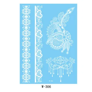 White Flying Heart Botanical Temporary Tattoo Sheet - 5 Pcs