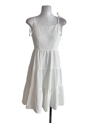 White Textured Drop Waist Dress