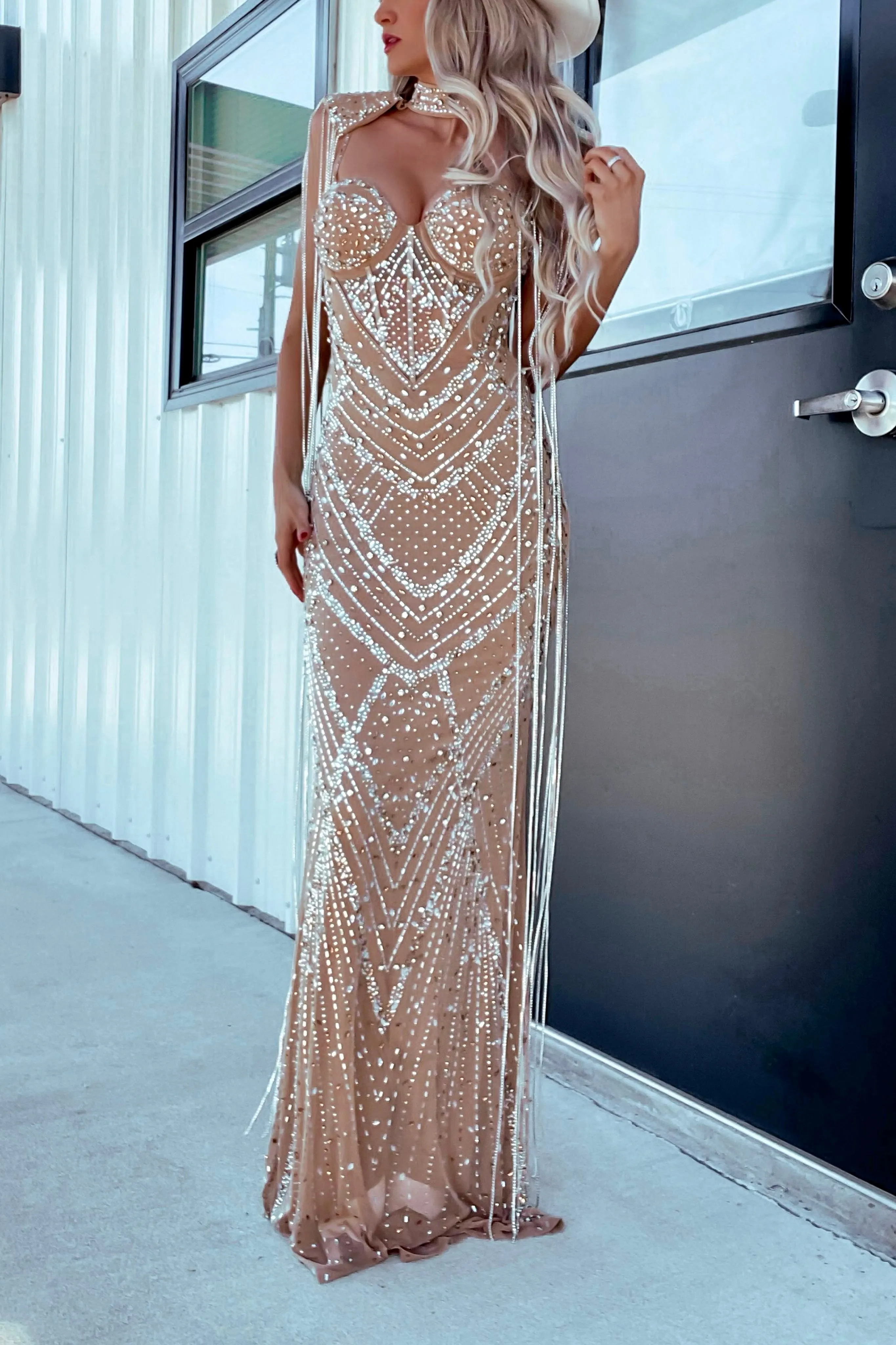 Wilder Rhinestone Dress -Nude