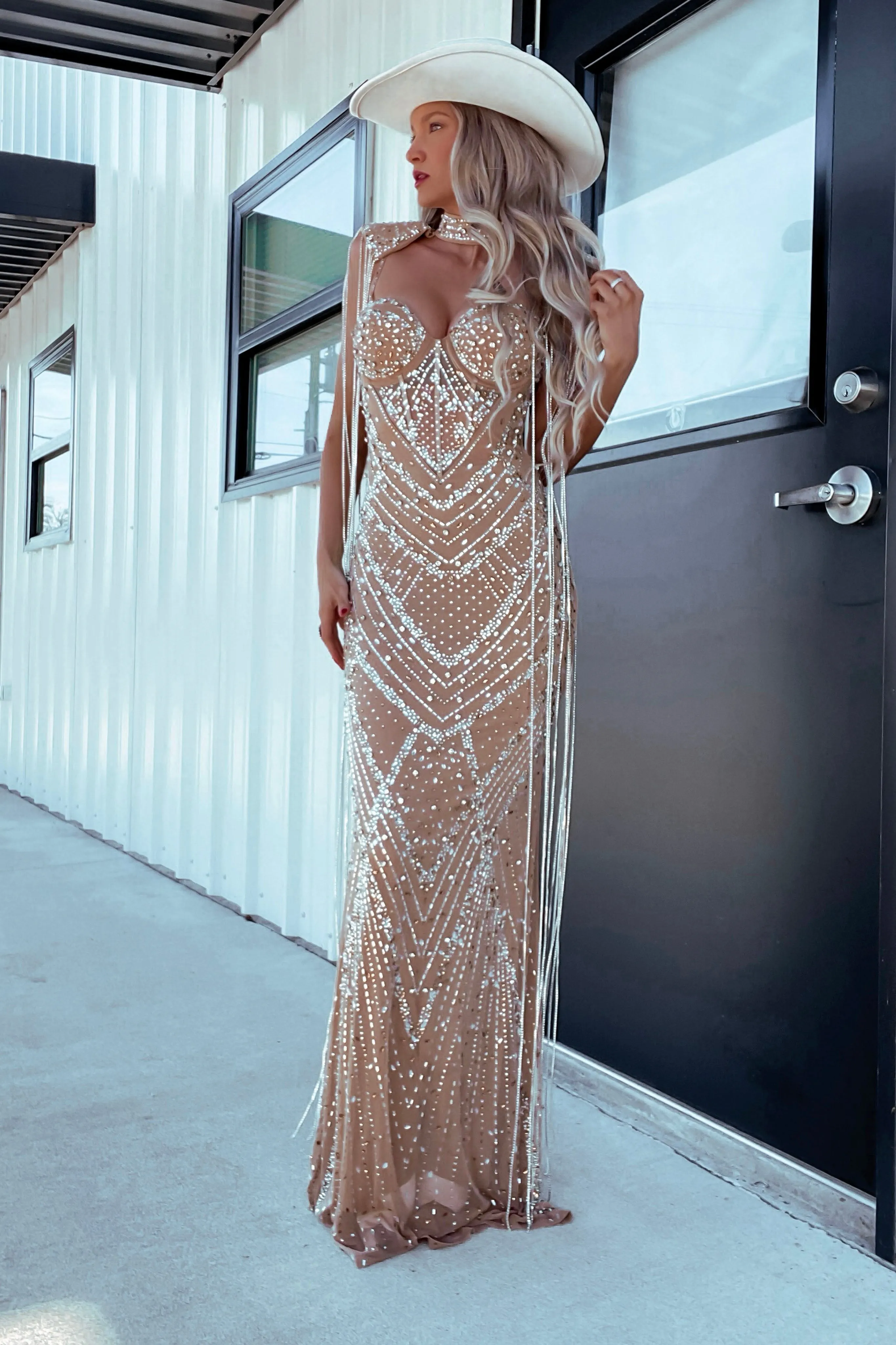 Wilder Rhinestone Dress -Nude