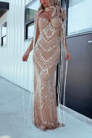 Wilder Rhinestone Dress -Nude