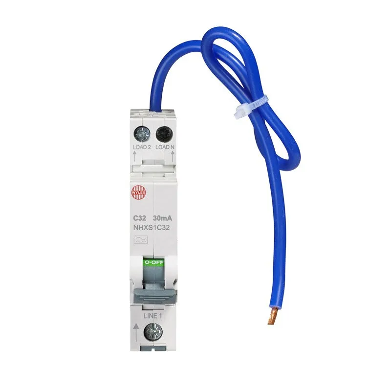 Wylex NHXS1C32 32A 30mA SP N C Curve 6kA Type A Compact RCBO