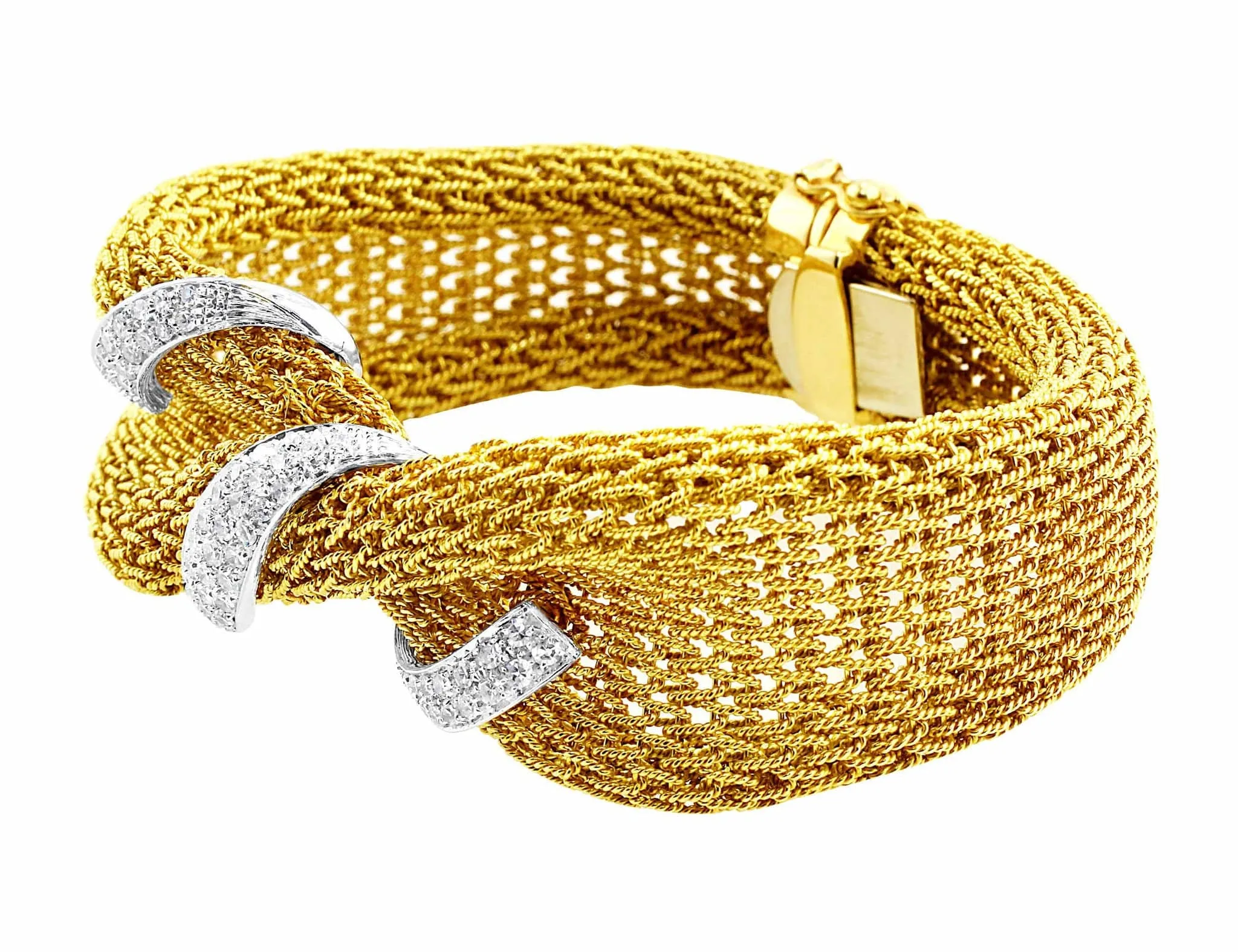 Yellow Gold Mesh Diamond Bracelet