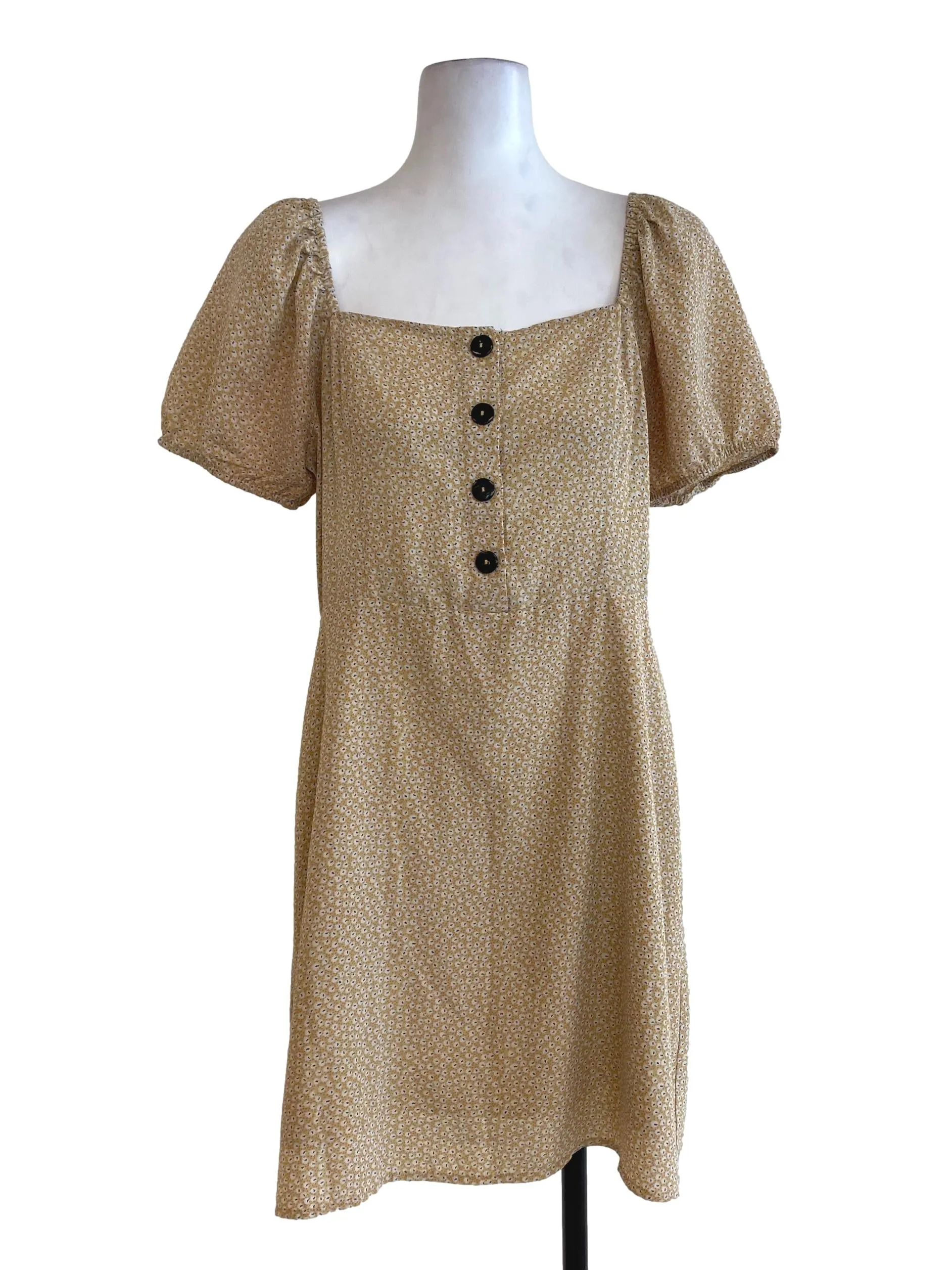 Yellow Patterned Empire Dress