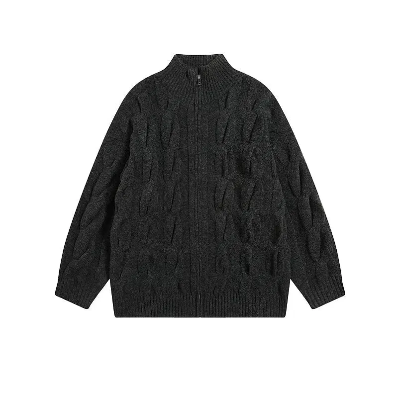 Zip-Up Textured Knit Sweater