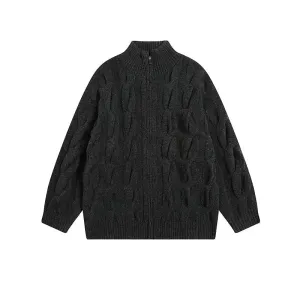 Zip-Up Textured Knit Sweater